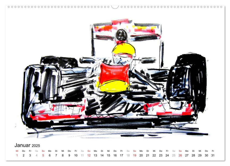 Illustrationen Formel 1 Rennwagen (CALVENDO Wandkalender 2025)