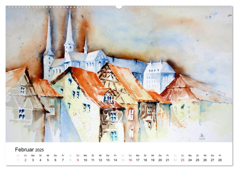 Aquarelle - quer durch Europa (CALVENDO Premium Wandkalender 2025)