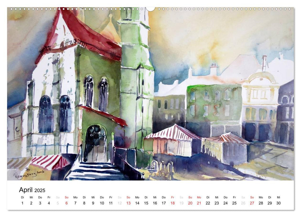 Aquarelle - quer durch Europa (CALVENDO Premium Wandkalender 2025)