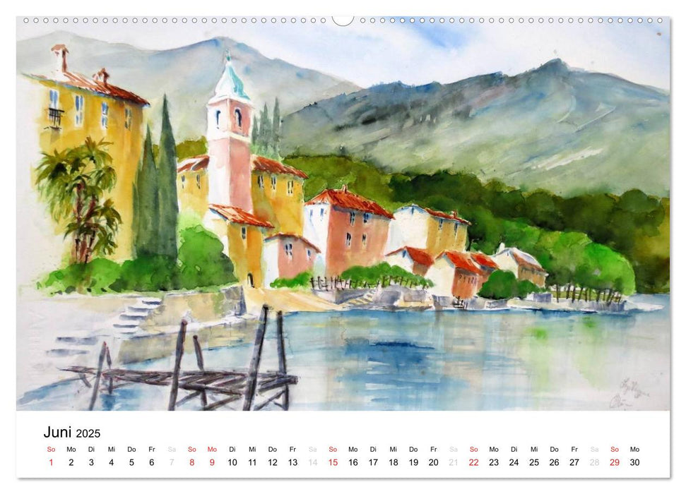 Aquarelle - quer durch Europa (CALVENDO Premium Wandkalender 2025)