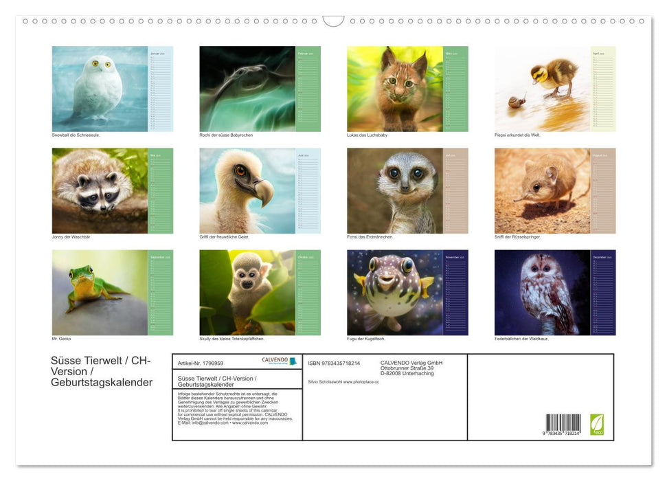 Süsse Tierwelt / CH-Version / Geburtstagskalender (CALVENDO Wandkalender 2025)