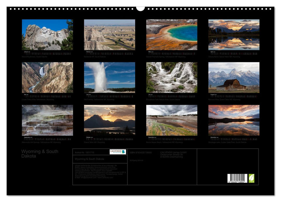 Wyoming & South Dakota (CALVENDO Wandkalender 2025)