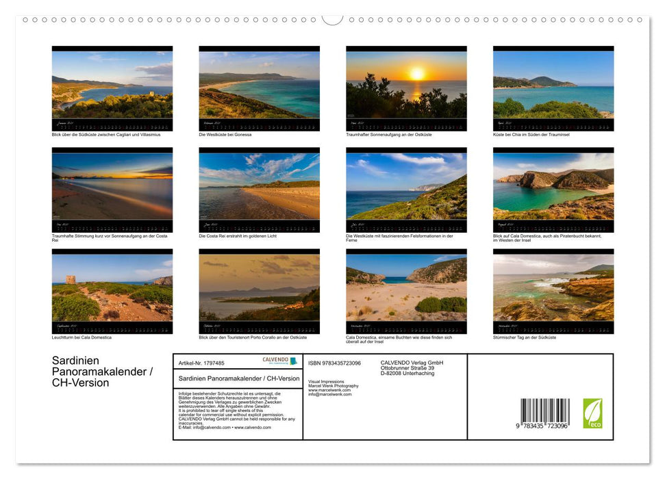 Sardinien Panoramakalender / CH-Version (CALVENDO Premium Wandkalender 2025)