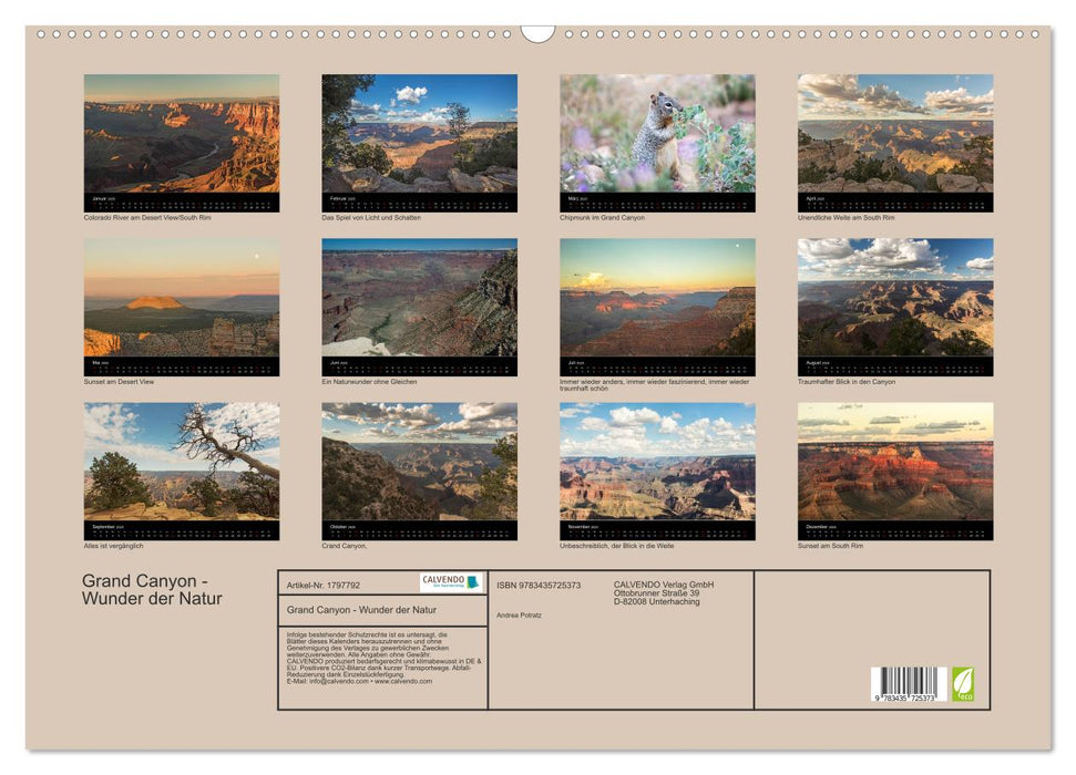 Grand Canyon - Wunder der Natur (CALVENDO Wandkalender 2025)