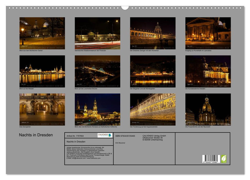 Nachts in Dresden (CALVENDO Wandkalender 2025)