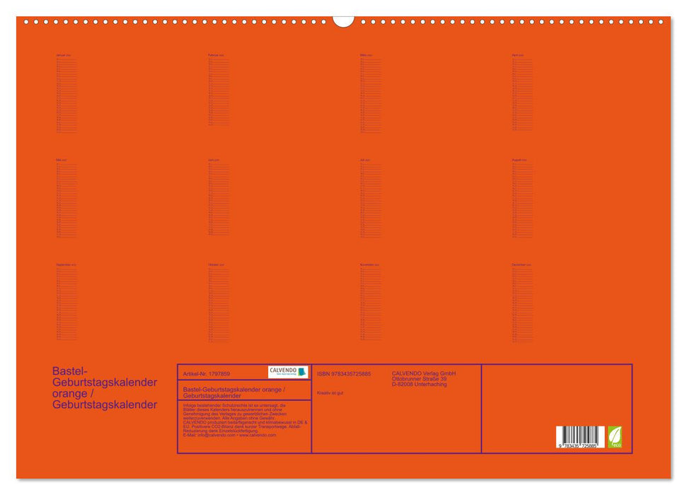 Bastel-Geburtstagskalender orange / Geburtstagskalender (CALVENDO Wandkalender 2025)