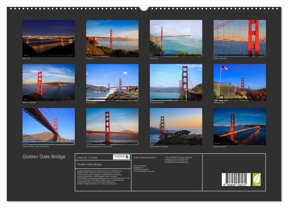 Golden Gate Bridge (CALVENDO Premium Wandkalender 2025)