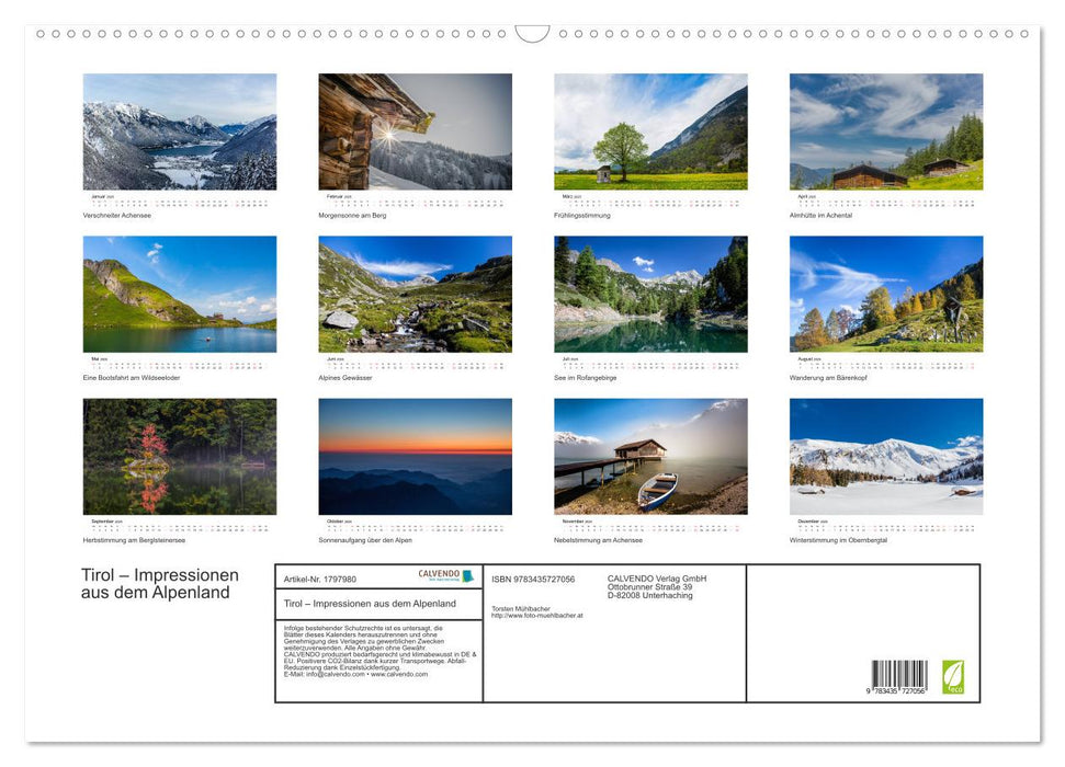 Tirol – Impressionen aus dem Alpenland (CALVENDO Wandkalender 2025)