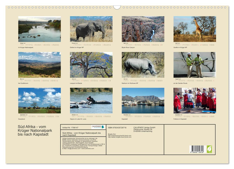 Süd Afrika - vom Krüger Nationalpark bis nach Kapstadt (CALVENDO Wandkalender 2025)