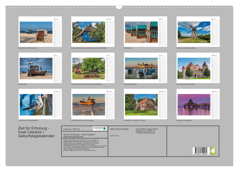 Zeit für Erholung - Insel Usedom / Geburtstagskalender (CALVENDO Wandkalender 2025)
