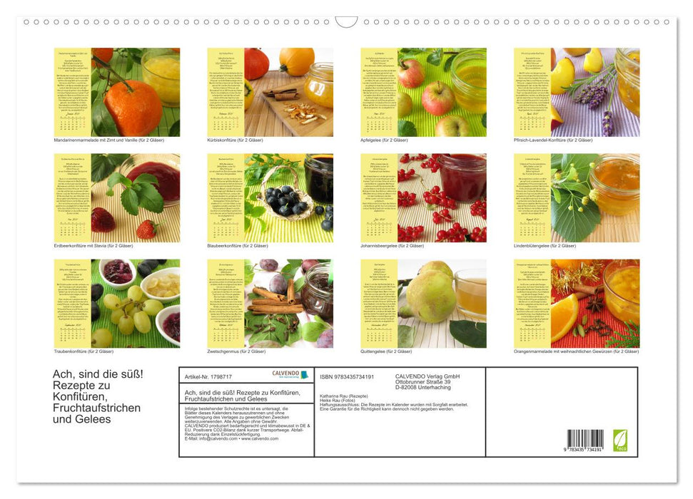 Ach, sind die süß! Rezepte zu Konfitüren, Fruchtaufstrichen und Gelees (CALVENDO Wandkalender 2025)