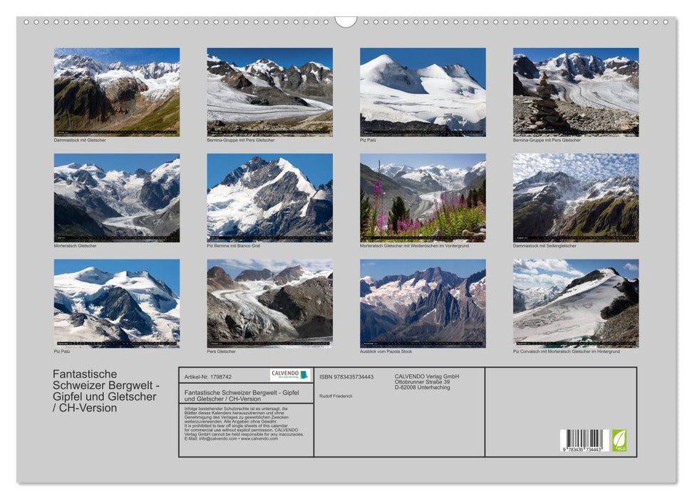 Fantastische Schweizer Bergwelt - Gipfel und Gletscher / CH-Version (CALVENDO Wandkalender 2025)