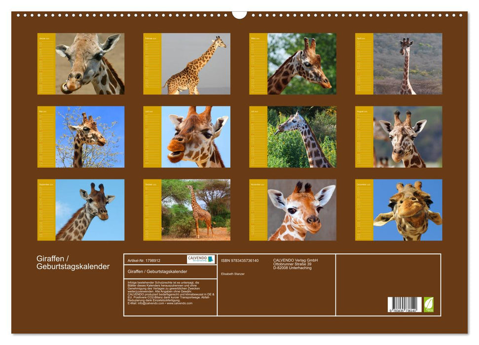 Giraffen / Geburtstagskalender (CALVENDO Wandkalender 2025)