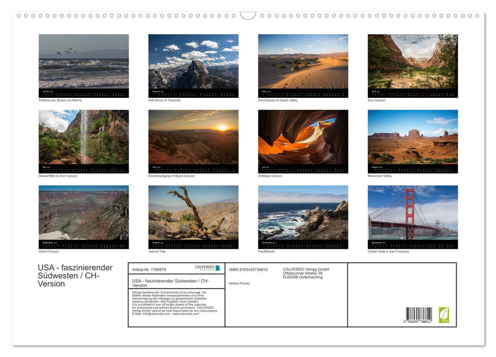 USA - faszinierender Südwesten / CH-Version (CALVENDO Wandkalender 2025)