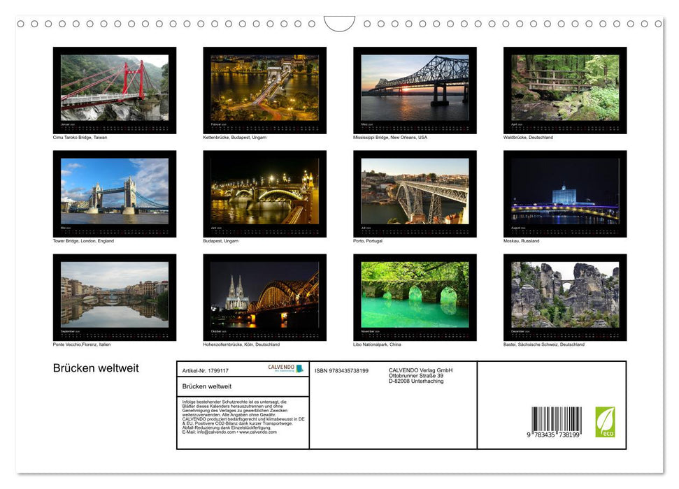Brücken weltweit (CALVENDO Wandkalender 2025)