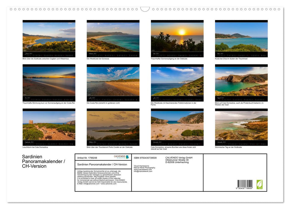 Sardinien Panoramakalender / CH-Version (CALVENDO Wandkalender 2025)