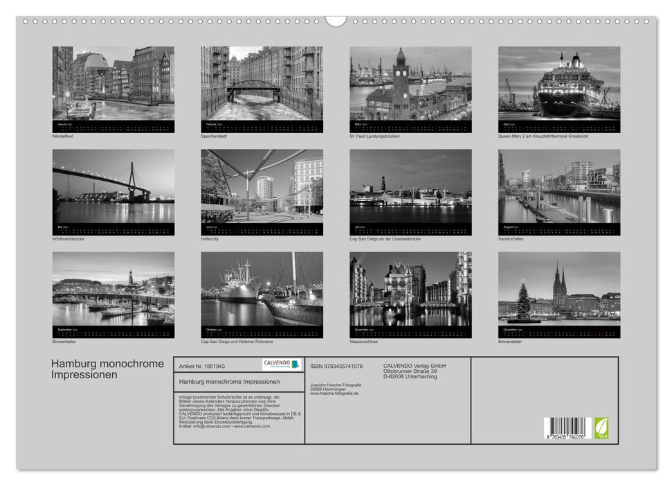 Hamburg monochrome Impressionen (CALVENDO Wandkalender 2025)