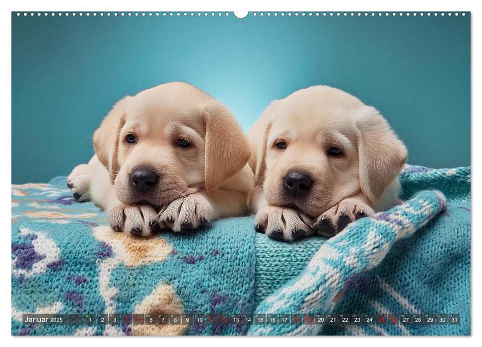 Welpen im Kuschelmodus - Herzerwärmende kleine Labrador Retriever (CALVENDO Wandkalender 2025)