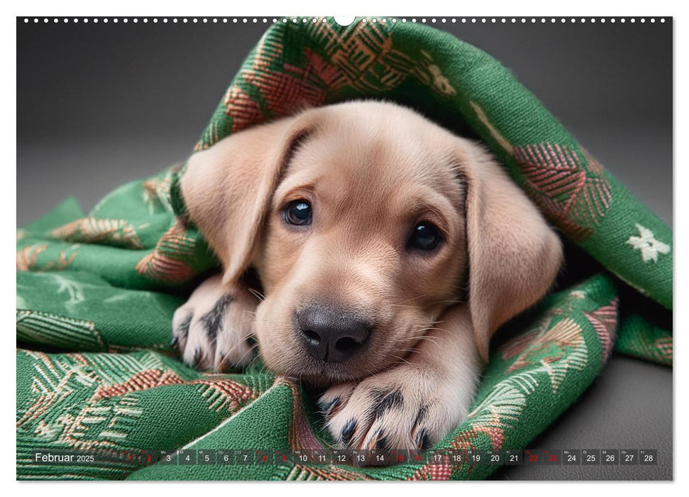 Welpen im Kuschelmodus - Herzerwärmende kleine Labrador Retriever (CALVENDO Premium Wandkalender 2025)