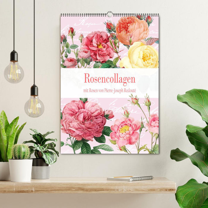 Rosencollagen mit Rosen von Pierre-Joseph Redouté (CALVENDO Wandkalender 2025)