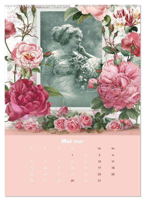 Rosencollagen mit Rosen von Pierre-Joseph Redouté (CALVENDO Premium Wandkalender 2025)