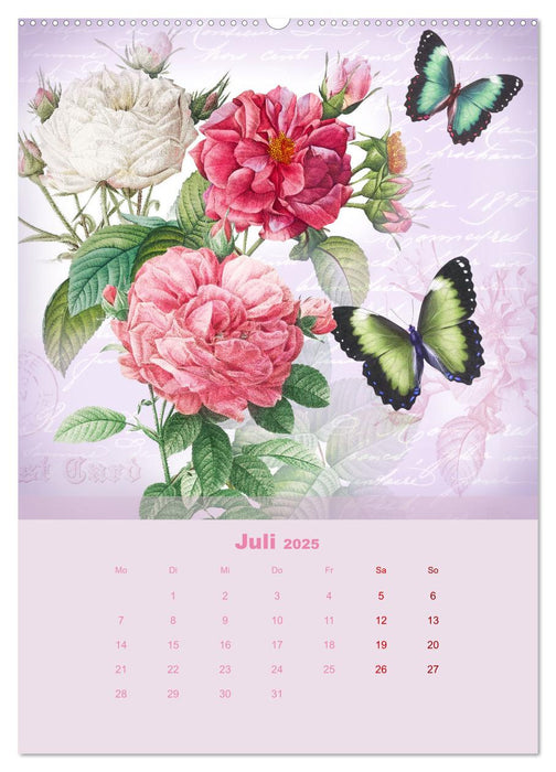 Rosencollagen mit Rosen von Pierre-Joseph Redouté (CALVENDO Premium Wandkalender 2025)