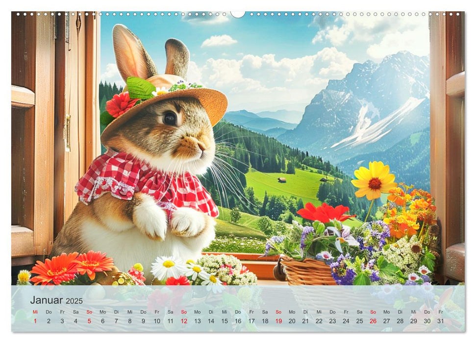 Fenstergucker auf der Alm. Lustige Tiere im Sommer auf dem Bergbauernhof (CALVENDO Premium Wandkalender 2025)