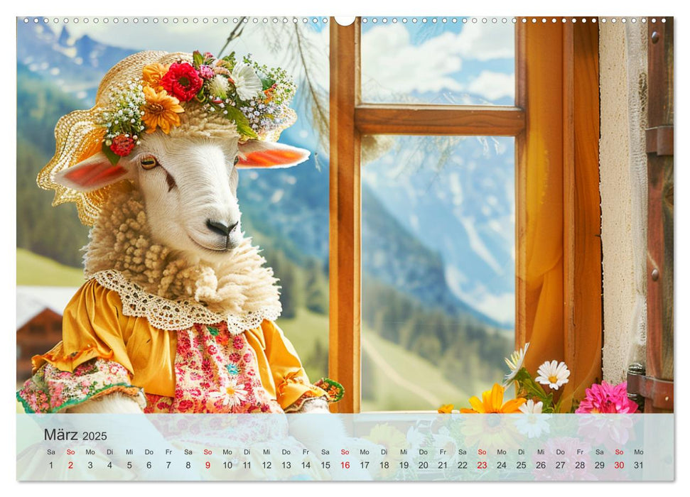 Fenstergucker auf der Alm. Lustige Tiere im Sommer auf dem Bergbauernhof (CALVENDO Premium Wandkalender 2025)