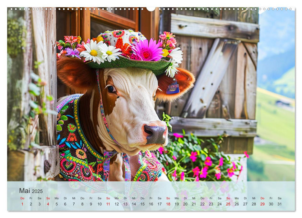 Fenstergucker auf der Alm. Lustige Tiere im Sommer auf dem Bergbauernhof (CALVENDO Premium Wandkalender 2025)