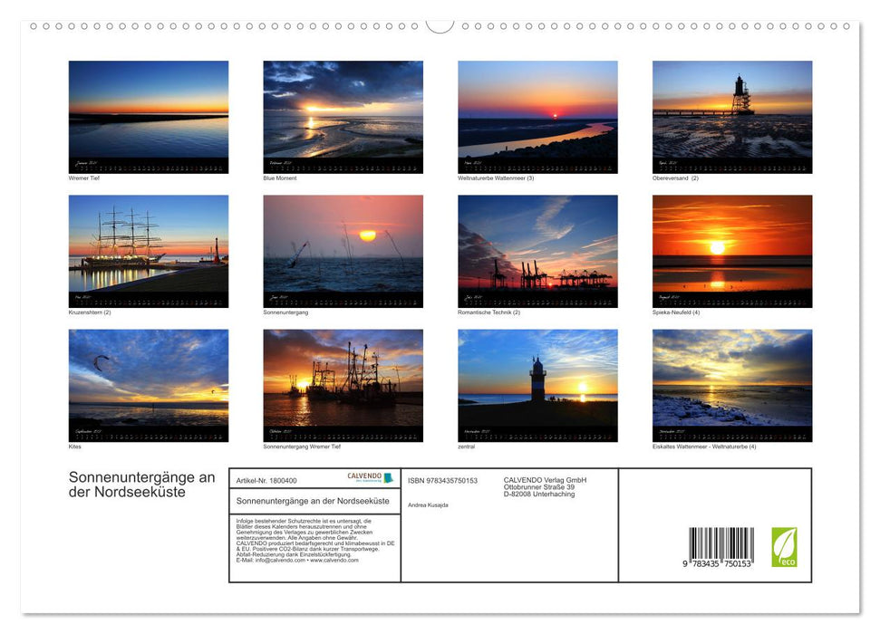 Sonnenuntergänge an der Nordseeküste (CALVENDO Premium Wandkalender 2025)