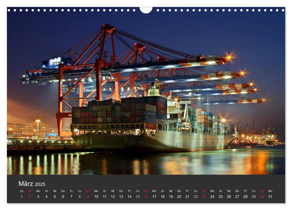 Hamburger Hafen bei Nacht (CALVENDO Wandkalender 2025)