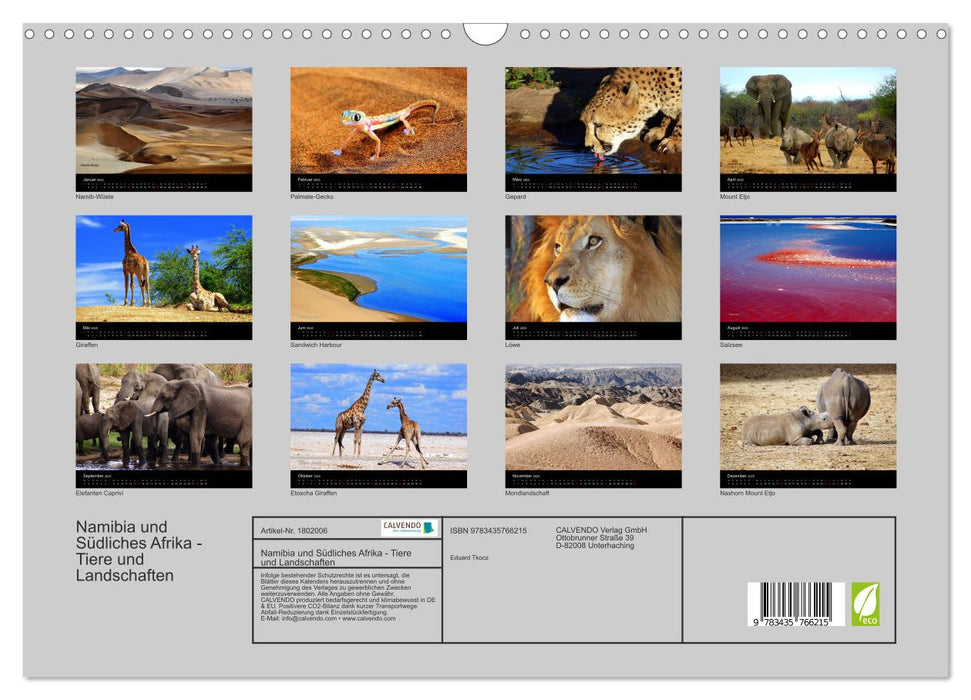 Namibia und Südliches Afrika - Tiere und Landschaften (CALVENDO Wandkalender 2025)