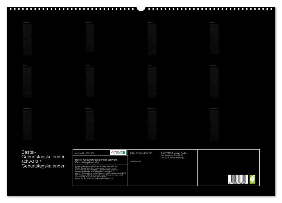 Bastel-Geburtstagskalender schwarz / Geburtstagskalender (CALVENDO Wandkalender 2025)
