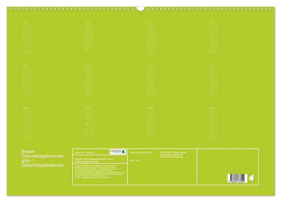 Bastel-Geburtstagskalender grün / Geburtstagskalender (CALVENDO Wandkalender 2025)