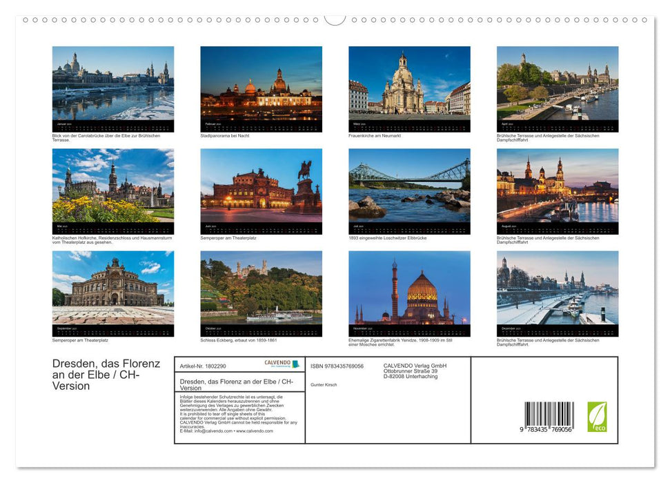 Dresden, das Florenz an der Elbe / CH-Version (CALVENDO Premium Wandkalender 2025)