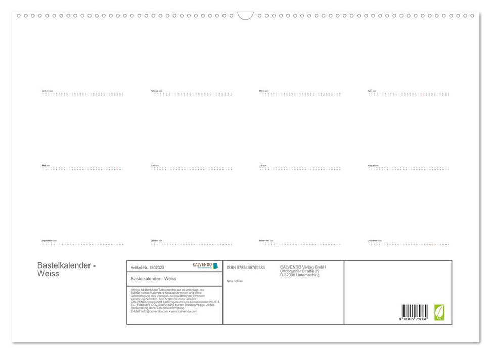 Bastelkalender - Weiss (CALVENDO Wandkalender 2025)