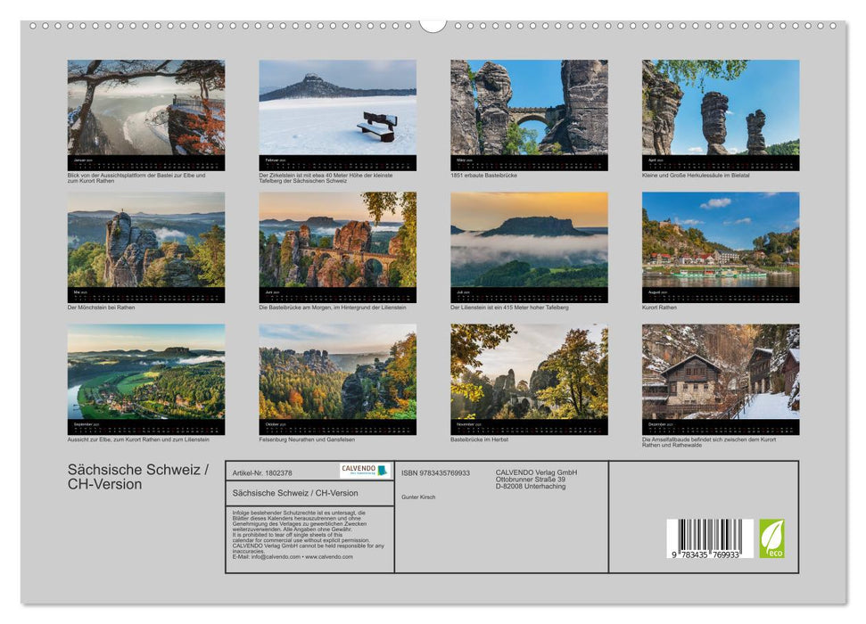 Sächsische Schweiz / CH-Version (CALVENDO Premium Wandkalender 2025)