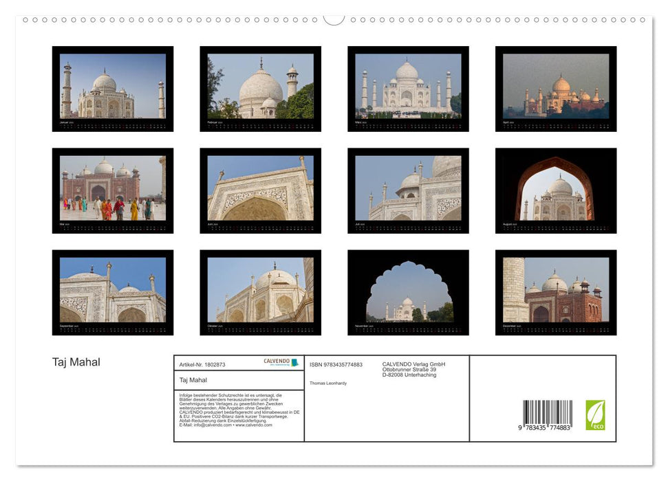 Taj Mahal (CALVENDO Premium Wandkalender 2025)