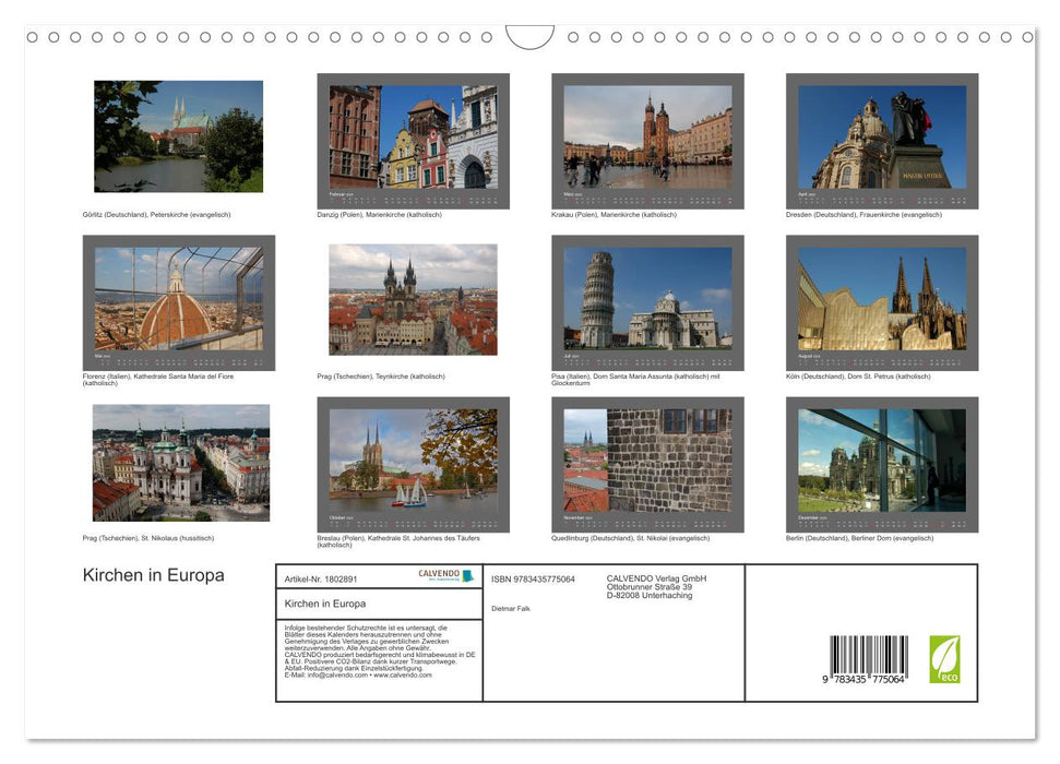 Kirchen in Europa (CALVENDO Wandkalender 2025)