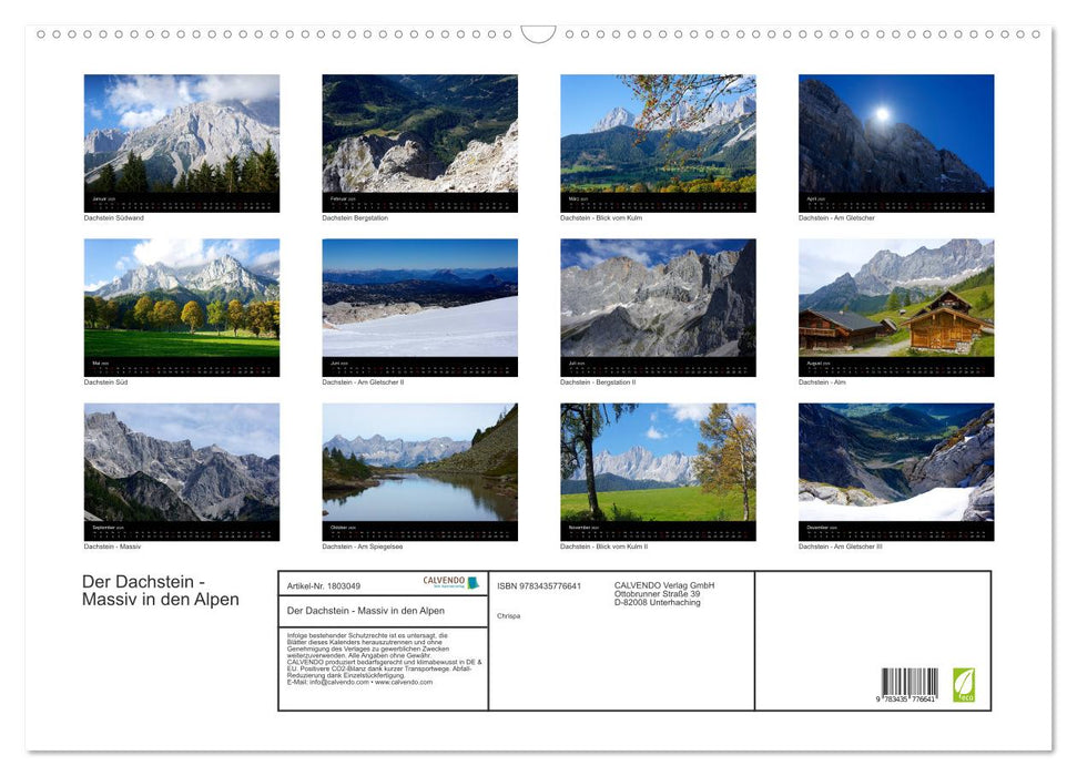 Der Dachstein - Massiv in den Alpen (CALVENDO Wandkalender 2025)