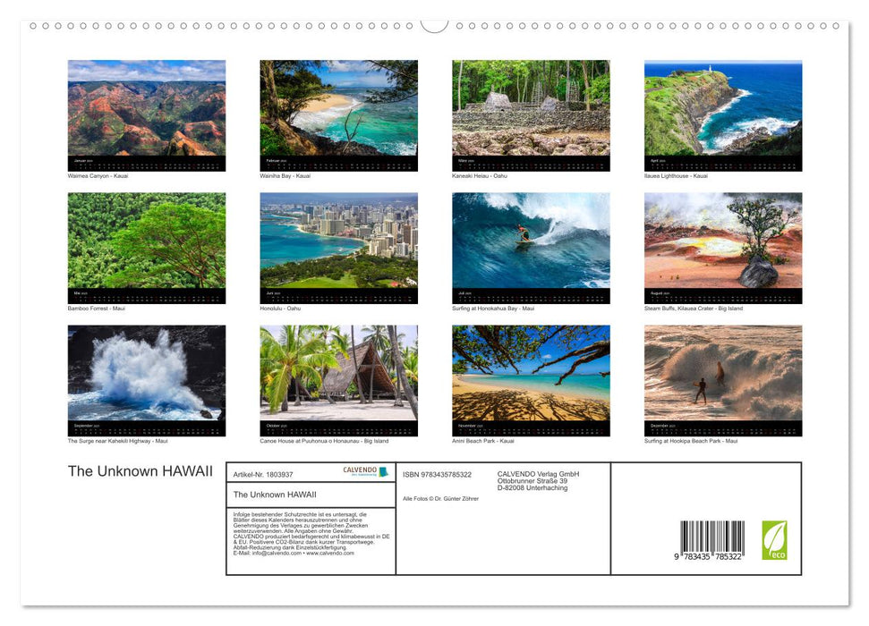 The Unknown HAWAII (CALVENDO Premium Wandkalender 2025)