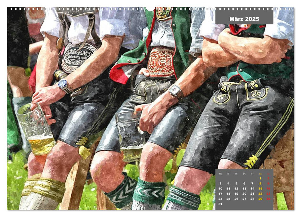 Heimatliches Bayern in Aquarell CH-Version (CALVENDO Premium Wandkalender 2025)