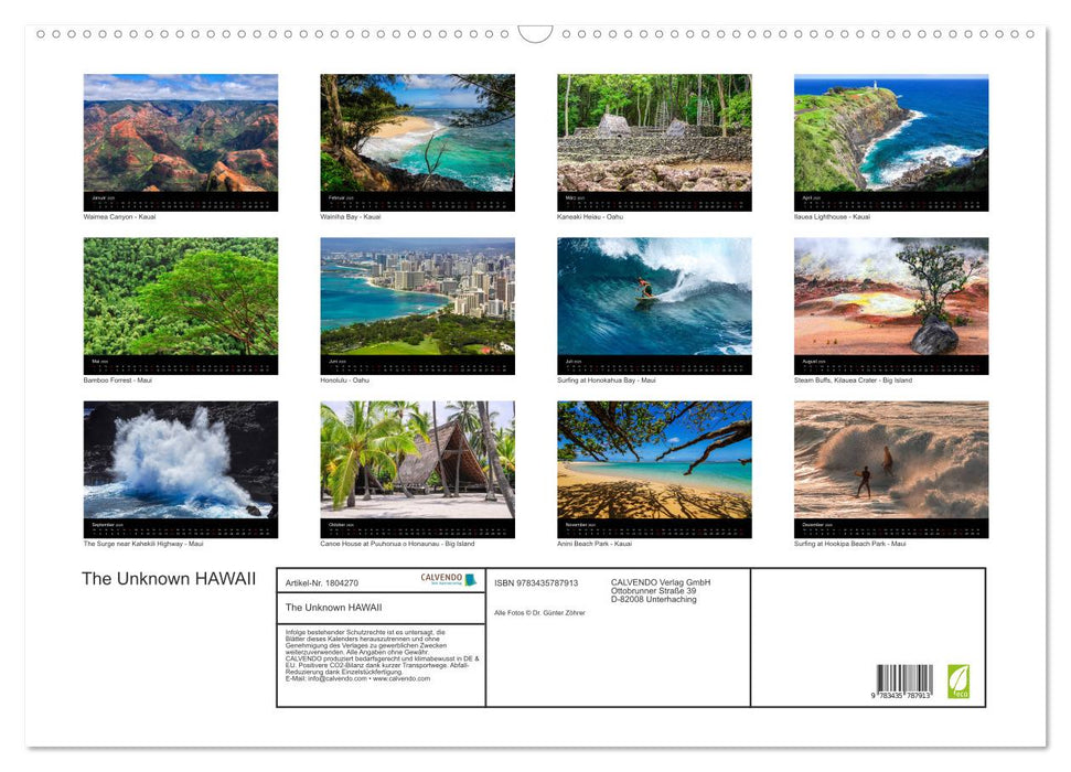 The Unknown HAWAII (CALVENDO Wandkalender 2025)