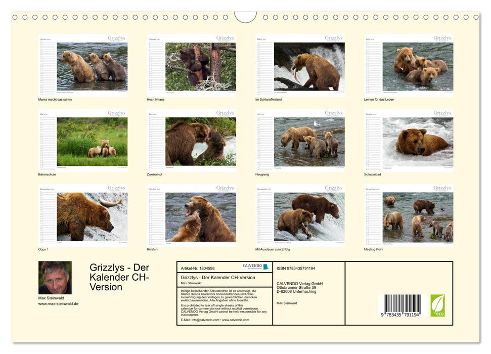 Grizzlys - Der Kalender CH-Version (CALVENDO Wandkalender 2025)