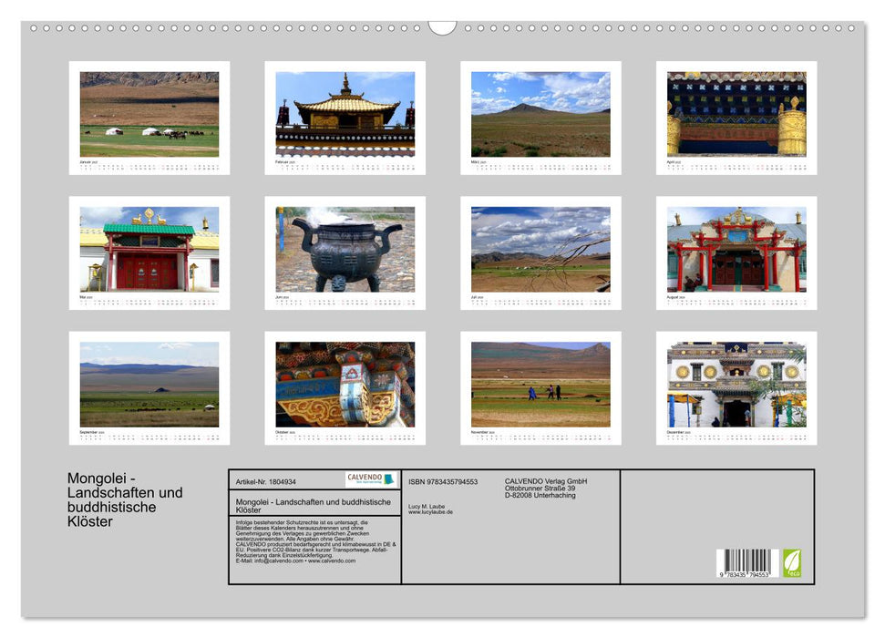 Mongolei - Landschaften und buddhistische Klöster (CALVENDO Wandkalender 2025)