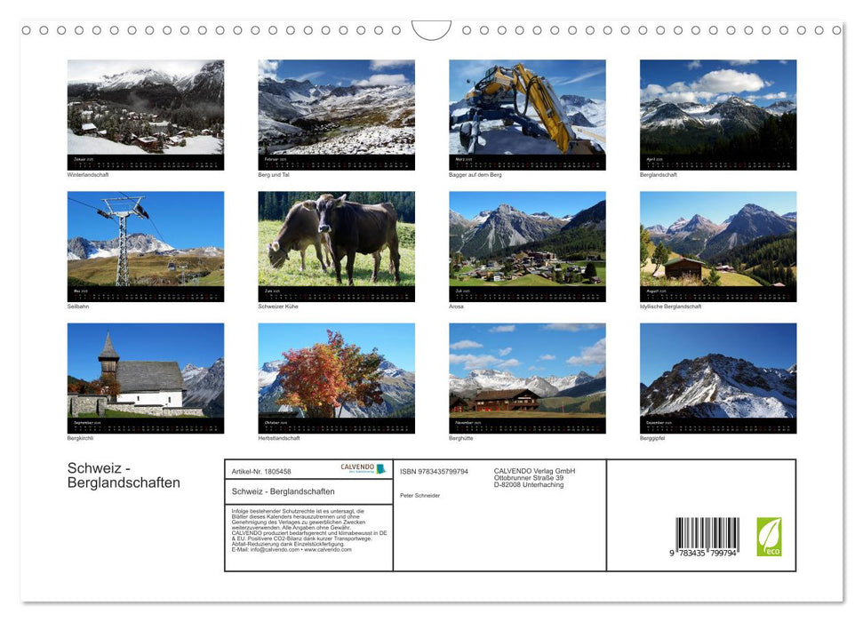 Schweiz - Berglandschaften (CALVENDO Wandkalender 2025)