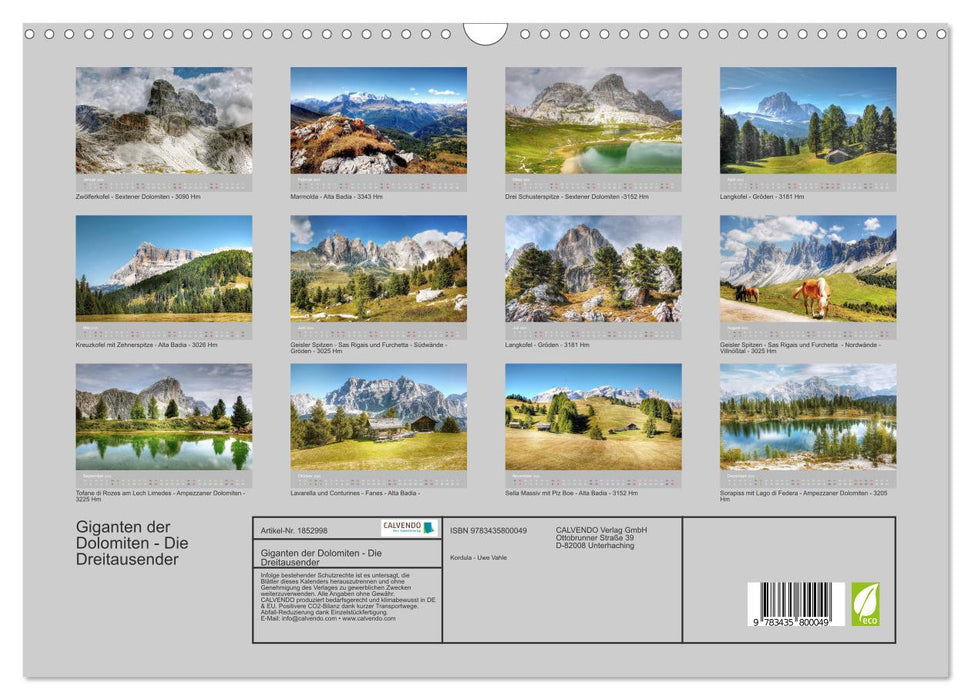 Giganten der Dolomiten - Die Dreitausender (CALVENDO Wandkalender 2025)