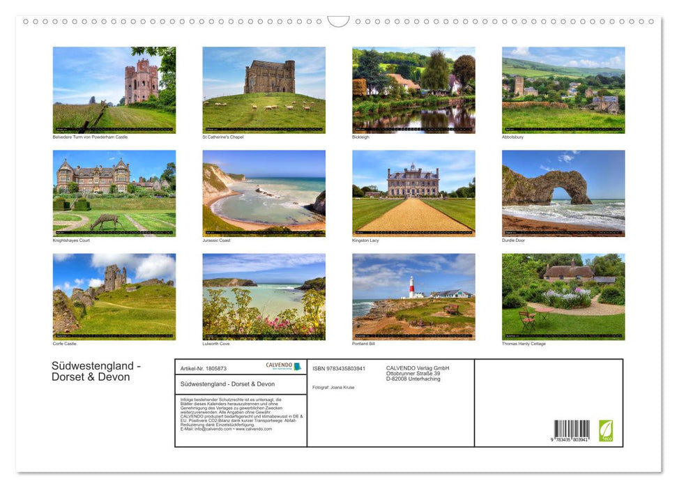 Südwestengland - Dorset & Devon (CALVENDO Wandkalender 2025)