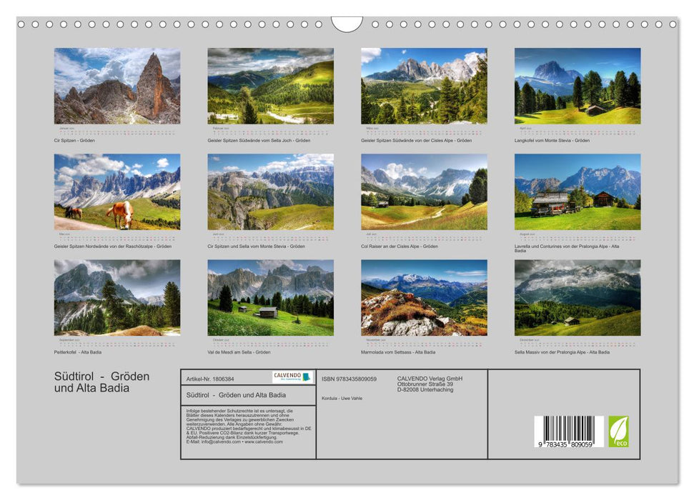 Südtirol - Gröden und Alta Badia (CALVENDO Wandkalender 2025)