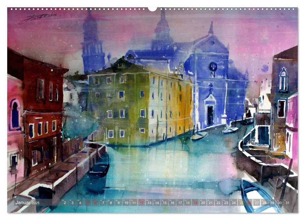 Venedigansichten in Aquarell (CALVENDO Premium Wandkalender 2025)